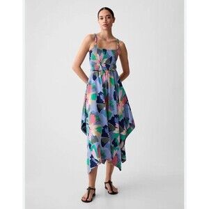 NWT GAP Smocked Floral Handkerchief Asymmetric MIDI Dress XL Tropical Boho Beach